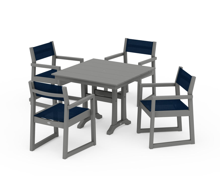 POLYWOOD® EDGE Sling 5-Piece Farmhouse Dining Set with Trestle Legs