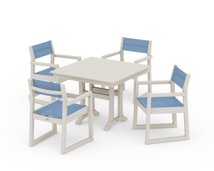 POLYWOOD® EDGE Sling 5-Piece Farmhouse Dining Set with Trestle Legs