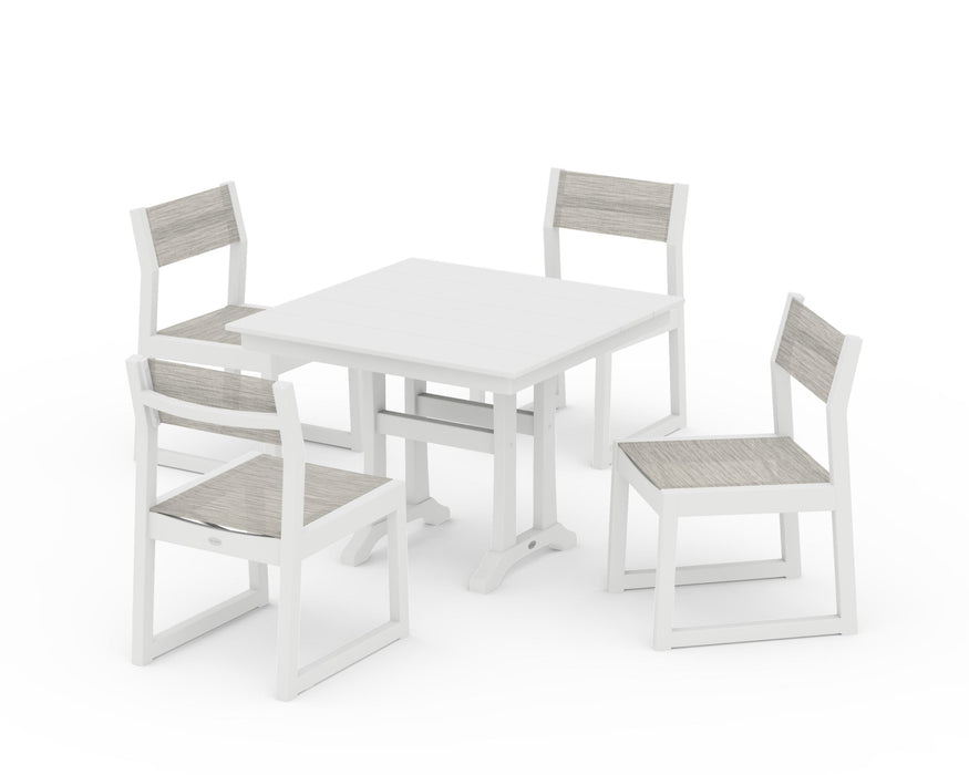 POLYWOOD® EDGE Sling 5-Piece Farmhouse Trestle Side Chair Dining Set