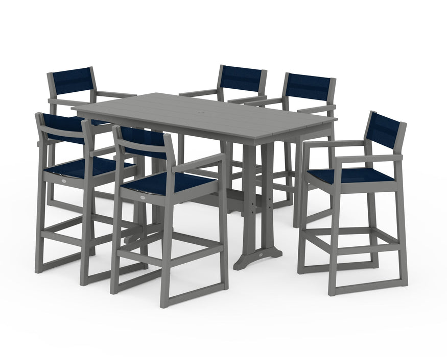 POLYWOOD® EDGE Sling Arm Chair 7-Piece Farmhouse Bar Set with Trestle Legs