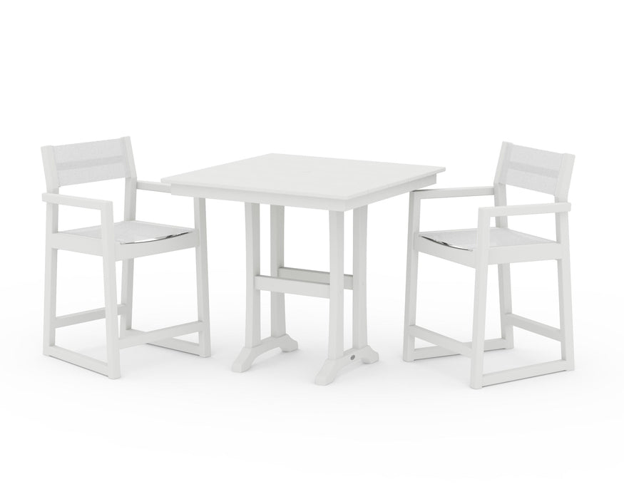 POLYWOOD® EDGE Sling Arm Chair 3-Piece Farmhouse Counter Set with Trestle Legs