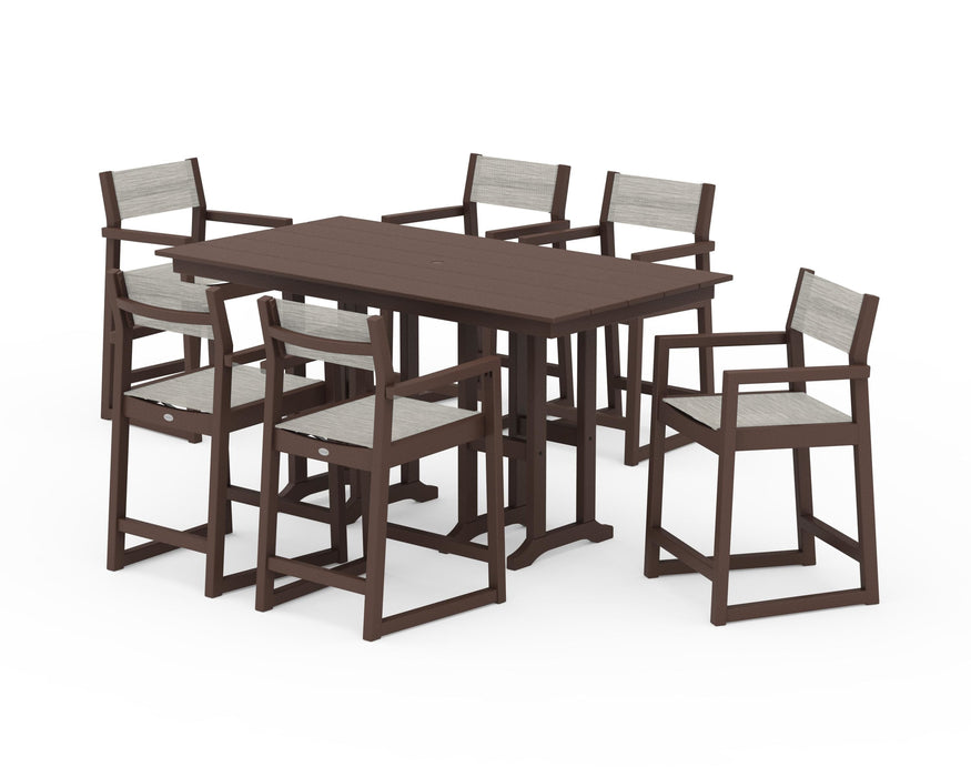 POLYWOOD® EDGE Sling Arm Chair 7-Piece Farmhouse Counter Set