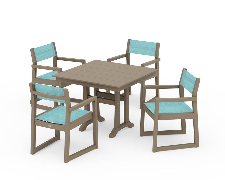 POLYWOOD® EDGE Sling 5-Piece Farmhouse Dining Set with Trestle Legs