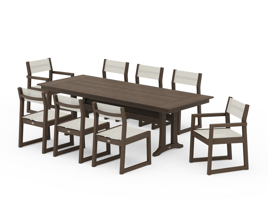 POLYWOOD® EDGE Sling 9-Piece Farmhouse Trestle Dining Set