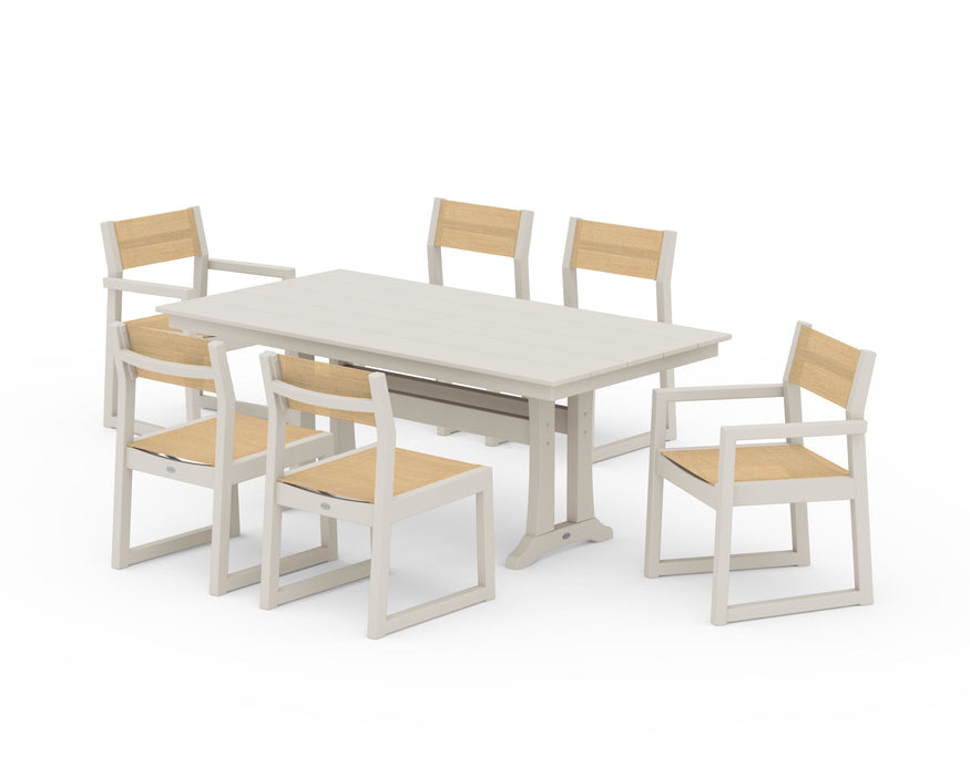 POLYWOOD® EDGE Sling 7-Piece Farmhouse Trestle Dining Set