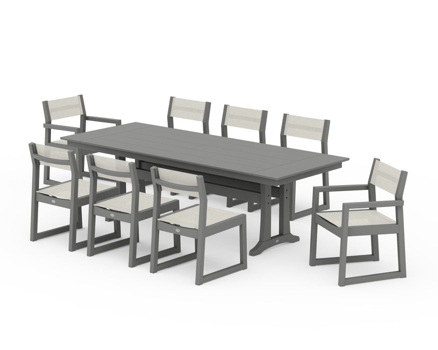 POLYWOOD® EDGE Sling 9-Piece Farmhouse Trestle Dining Set