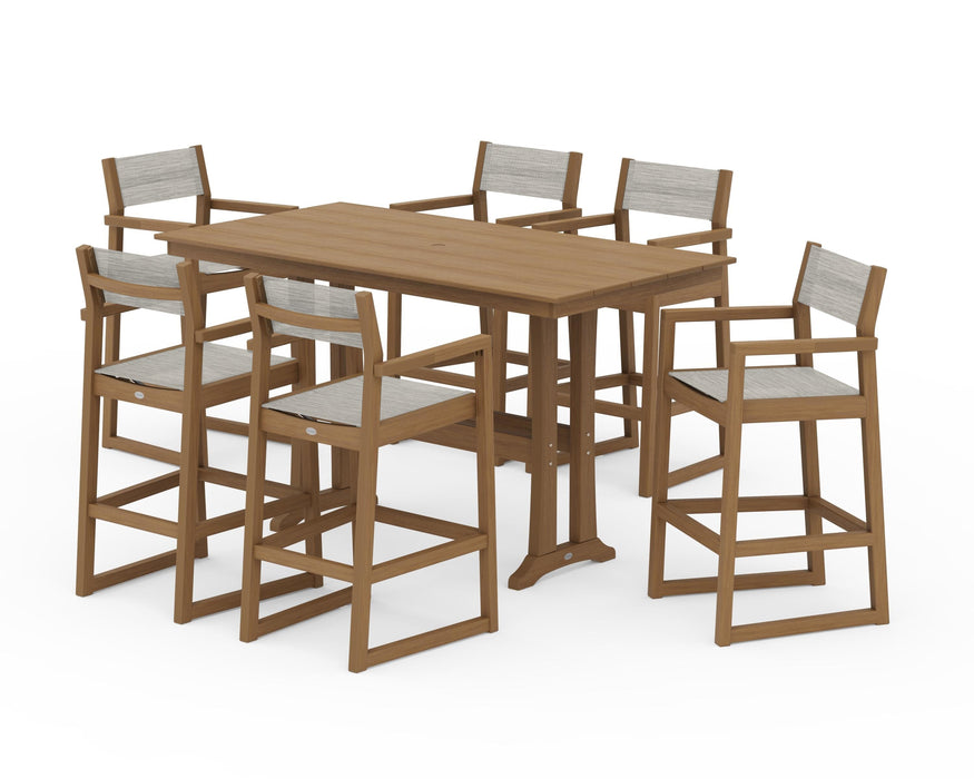 POLYWOOD® EDGE Sling Arm Chair 7-Piece Farmhouse Bar Set with Trestle Legs