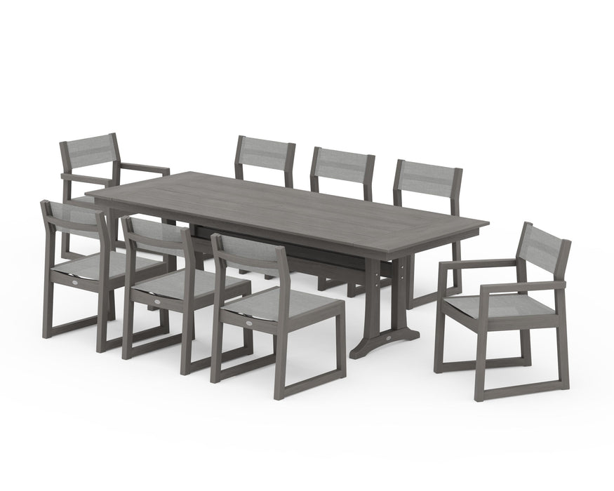 POLYWOOD® EDGE Sling 9-Piece Farmhouse Trestle Dining Set