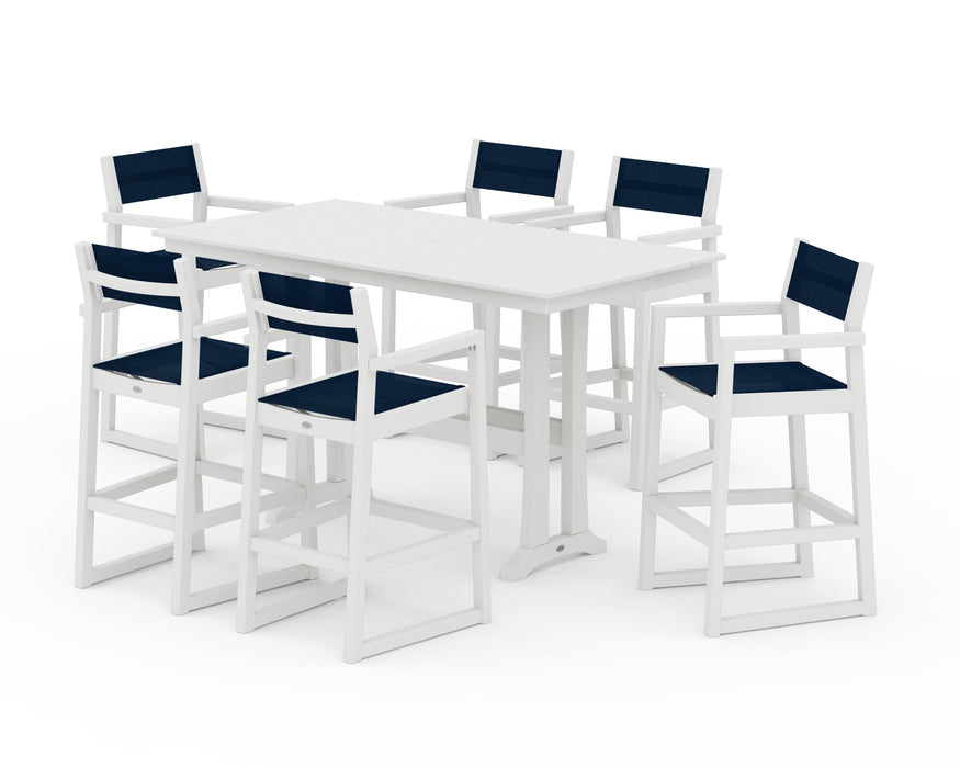 POLYWOOD® EDGE Sling Arm Chair 7-Piece Farmhouse Bar Set with Trestle Legs