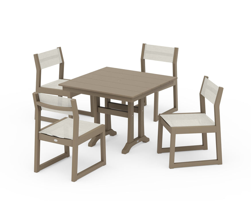 POLYWOOD® EDGE Sling 5-Piece Farmhouse Trestle Side Chair Dining Set