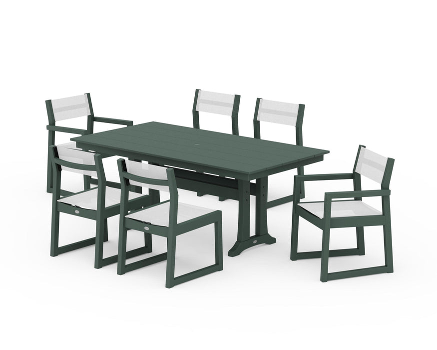 POLYWOOD® EDGE Sling 7-Piece Farmhouse Trestle Dining Set