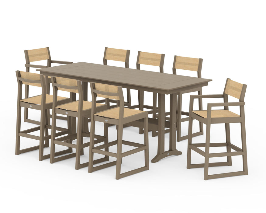 POLYWOOD® EDGE Sling 9-Piece Farmhouse Bar Set with Trestle Legs