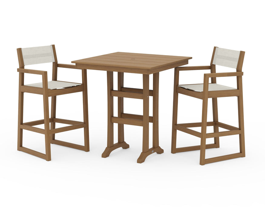 POLYWOOD® EDGE Sling Arm Chair 3-Piece Farmhouse Bar Set with Trestle Legs