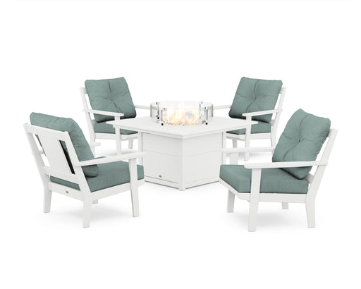 POLYWOOD Prairie 5-Piece Deep Seating Set with Fire Pit Table in White / Glacier Spa
