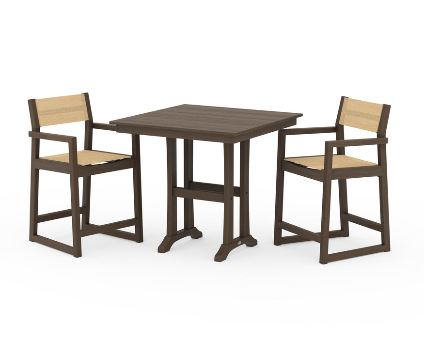 POLYWOOD® EDGE Sling Arm Chair 3-Piece Farmhouse Counter Set with Trestle Legs