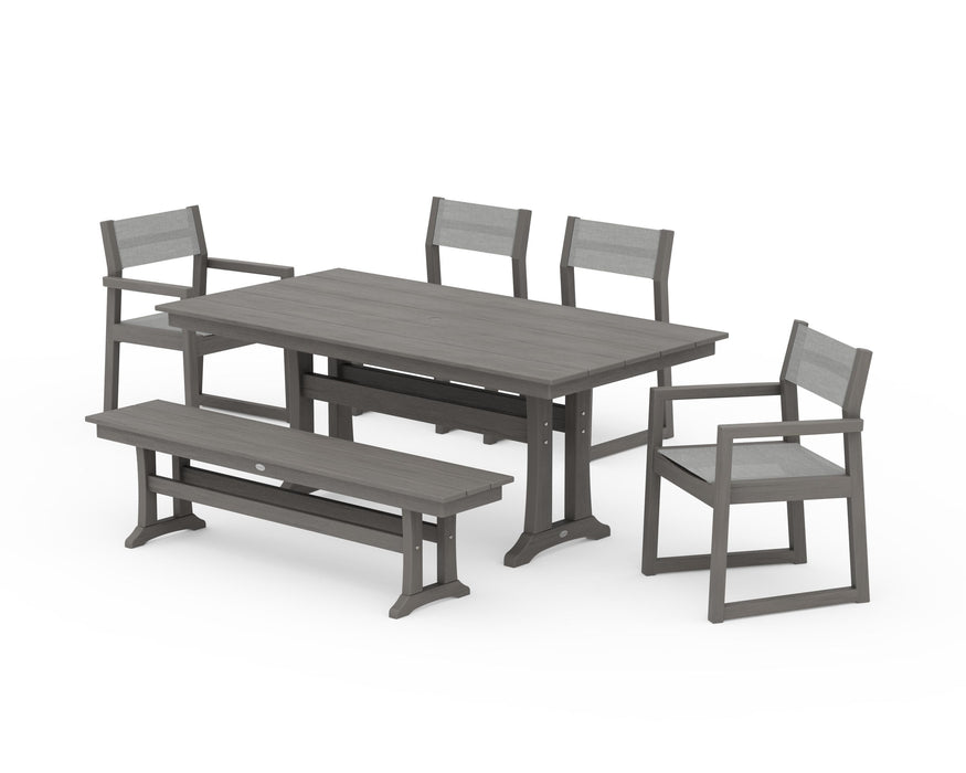 POLYWOOD® EDGE Sling 6-Piece Farmhouse Dining Set With Trestle Legs