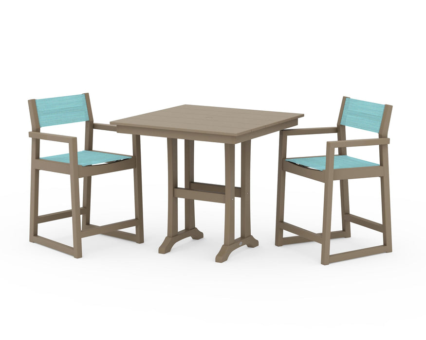 POLYWOOD® EDGE Sling Arm Chair 3-Piece Farmhouse Counter Set with Trestle Legs