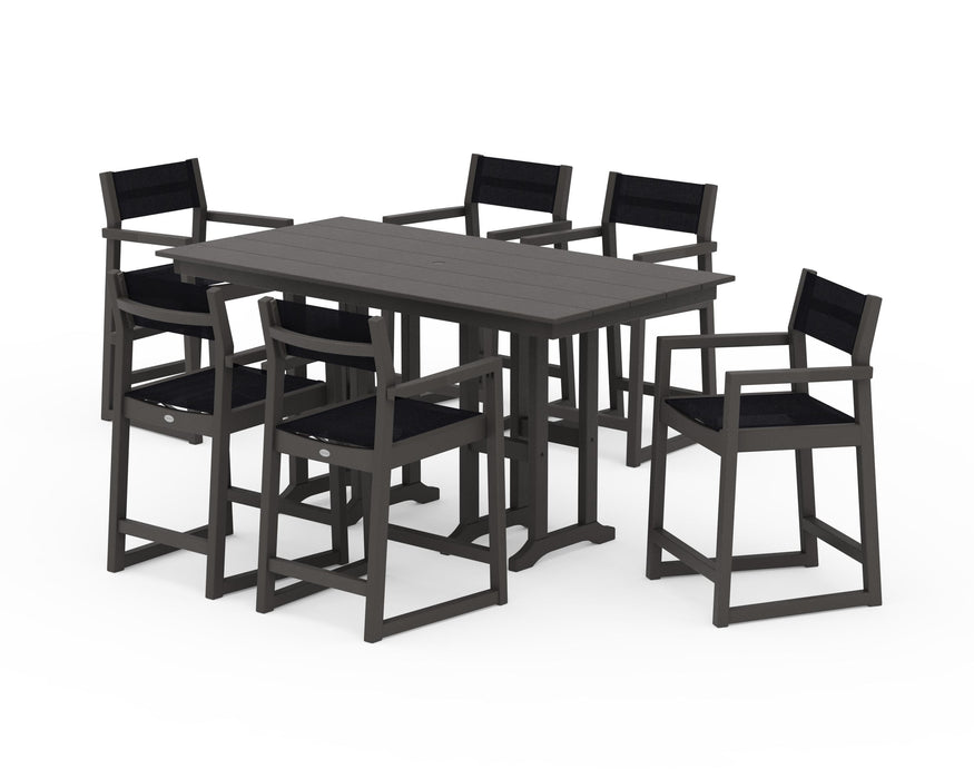 POLYWOOD® EDGE Sling Arm Chair 7-Piece Farmhouse Counter Set