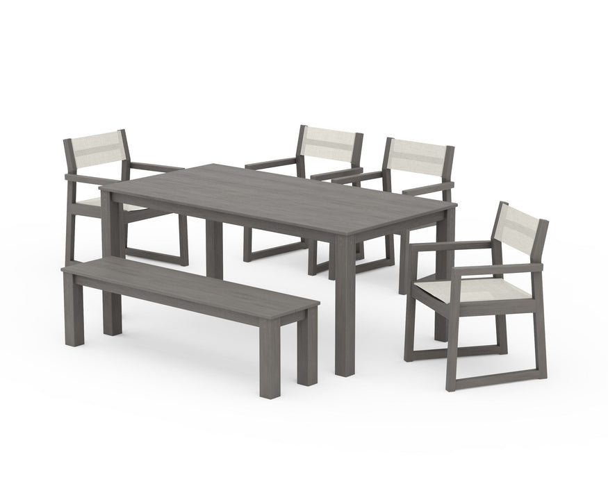 POLYWOOD® EDGE Sling Arm Chair 6-Piece Parsons Dining Set with Bench