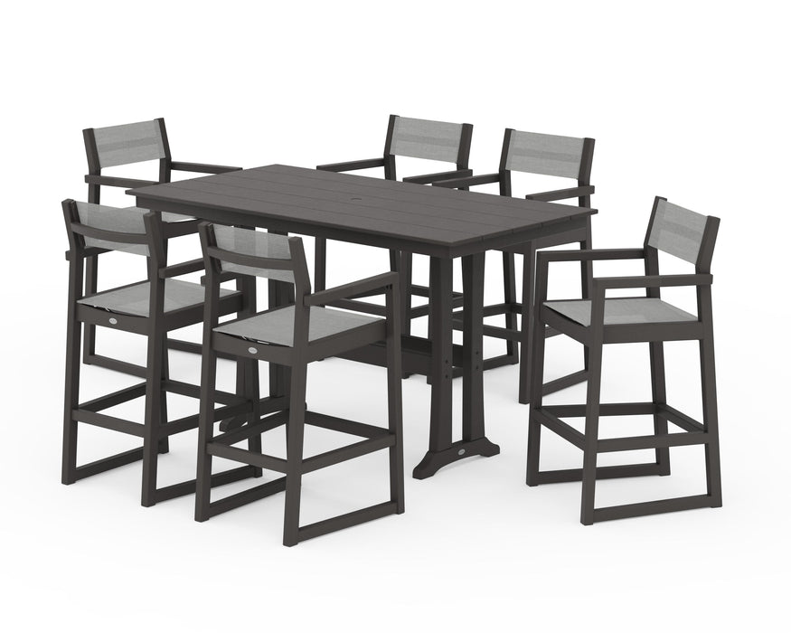 POLYWOOD® EDGE Sling Arm Chair 7-Piece Farmhouse Bar Set with Trestle Legs