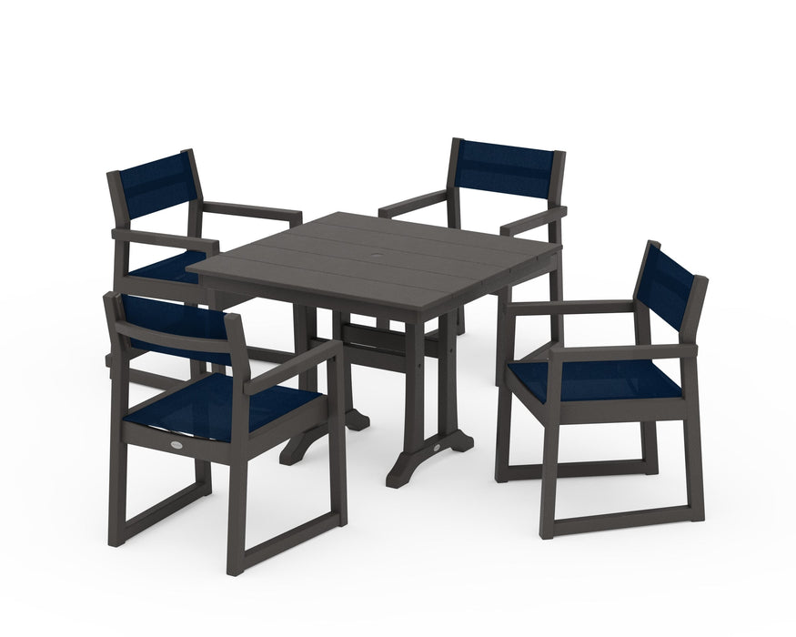 POLYWOOD® EDGE Sling 5-Piece Farmhouse Dining Set with Trestle Legs