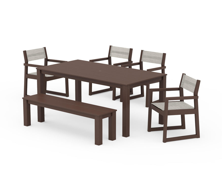 POLYWOOD® EDGE Sling Arm Chair 6-Piece Parsons Dining Set with Bench