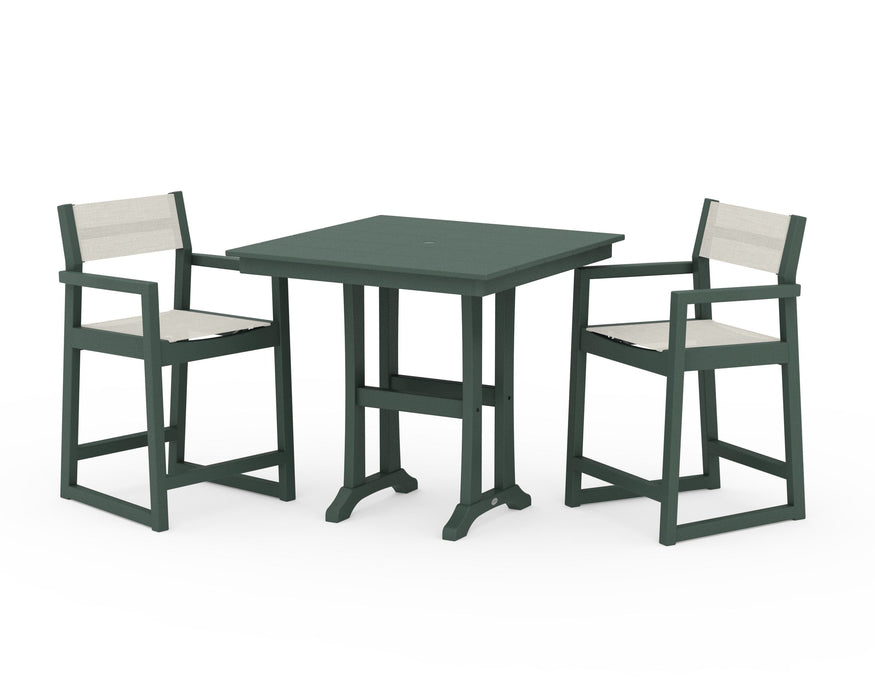 POLYWOOD® EDGE Sling Arm Chair 3-Piece Farmhouse Counter Set with Trestle Legs