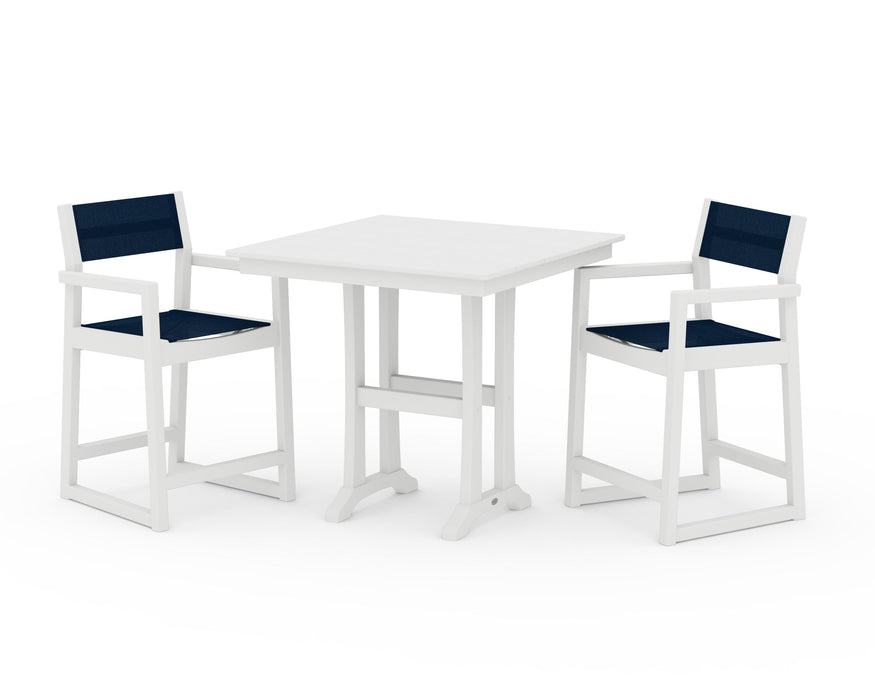 POLYWOOD® EDGE Sling Arm Chair 3-Piece Farmhouse Counter Set with Trestle Legs