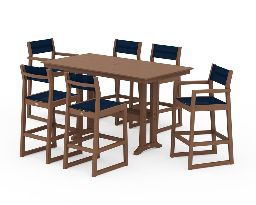 POLYWOOD® EDGE Sling 7-Piece Farmhouse Bar Set with Trestle Legs