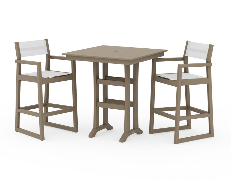 POLYWOOD® EDGE Sling Arm Chair 3-Piece Farmhouse Bar Set with Trestle Legs