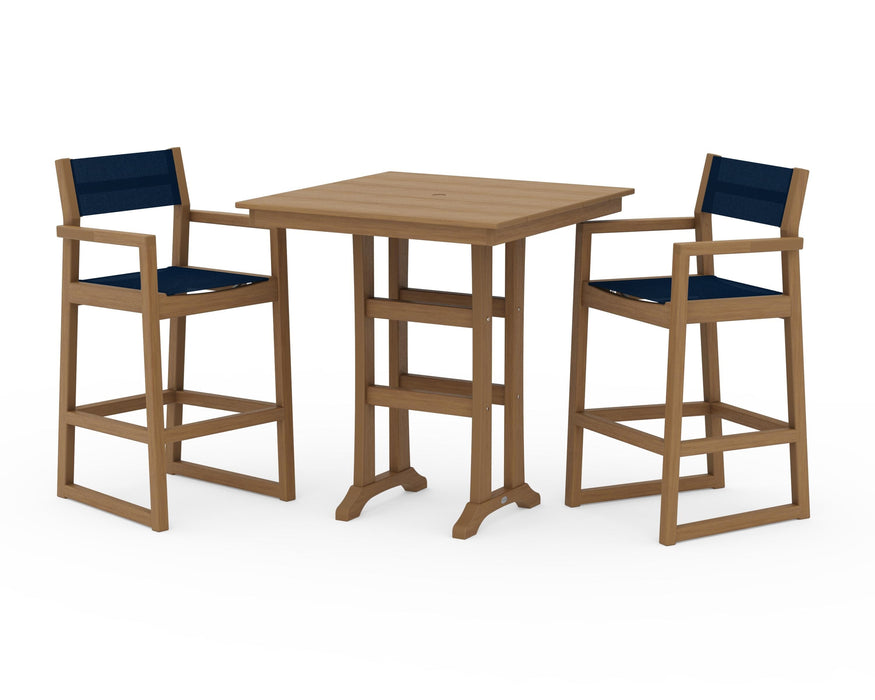 POLYWOOD® EDGE Sling Arm Chair 3-Piece Farmhouse Bar Set with Trestle Legs