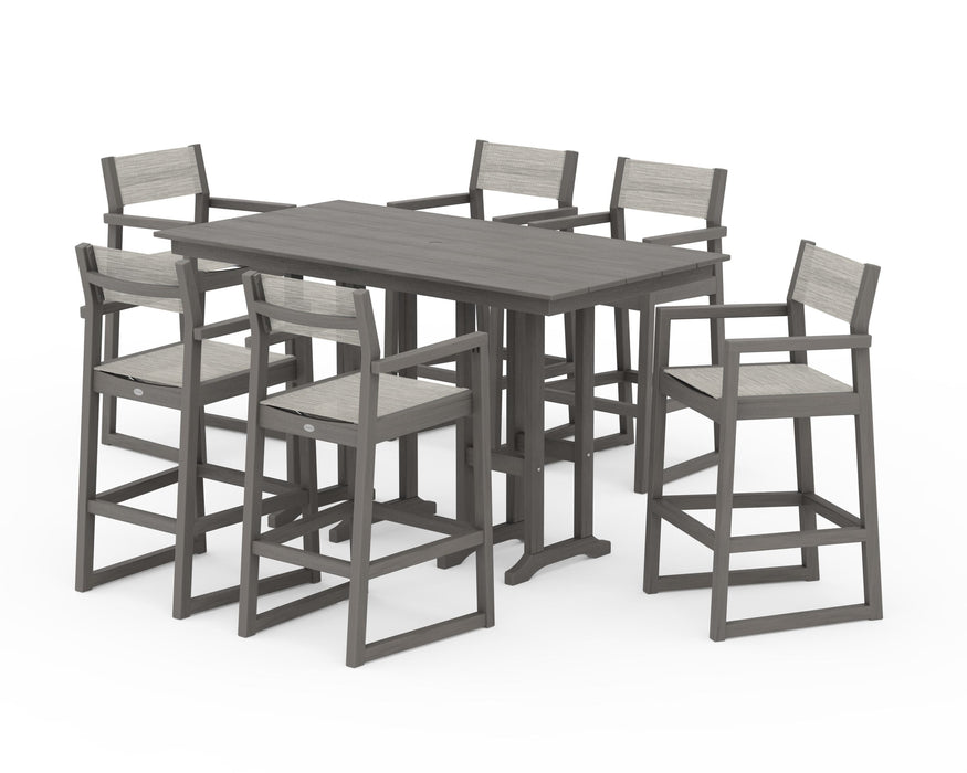 POLYWOOD® EDGE Sling Arm Chair 7-Piece Farmhouse Bar Set