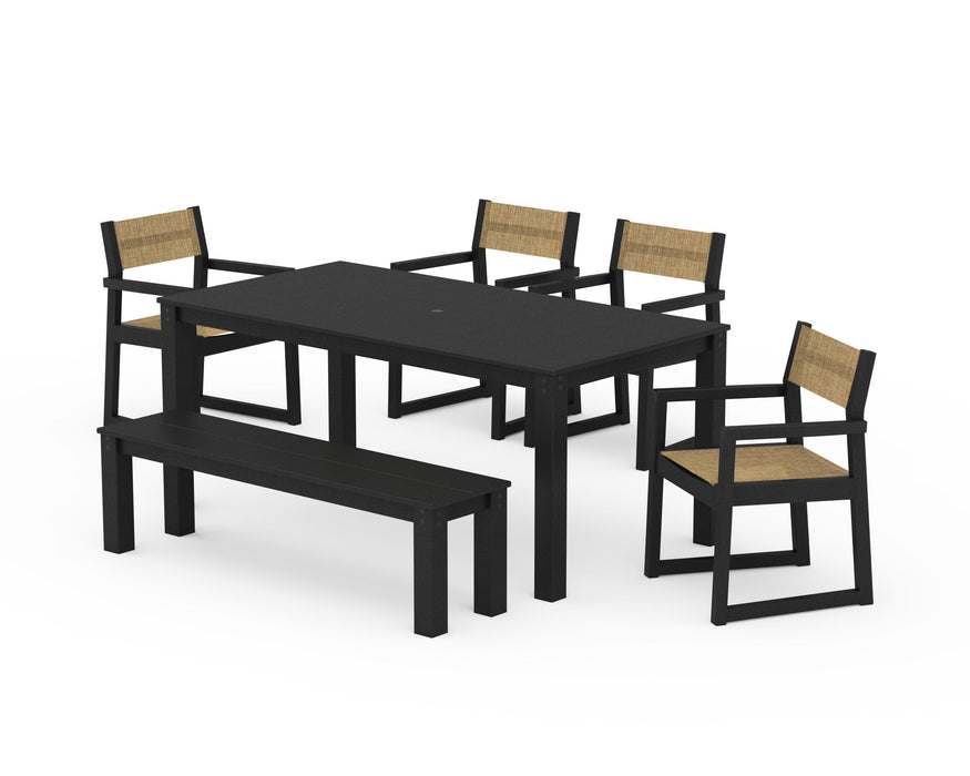POLYWOOD® EDGE Sling Arm Chair 6-Piece Parsons Dining Set with Bench