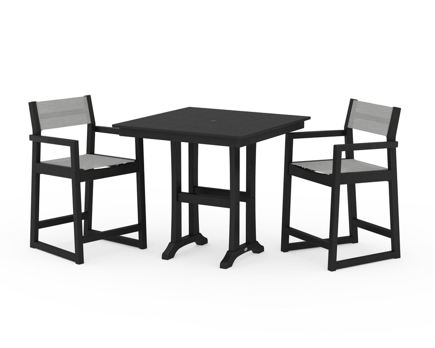 POLYWOOD® EDGE Sling Arm Chair 3-Piece Farmhouse Counter Set with Trestle Legs