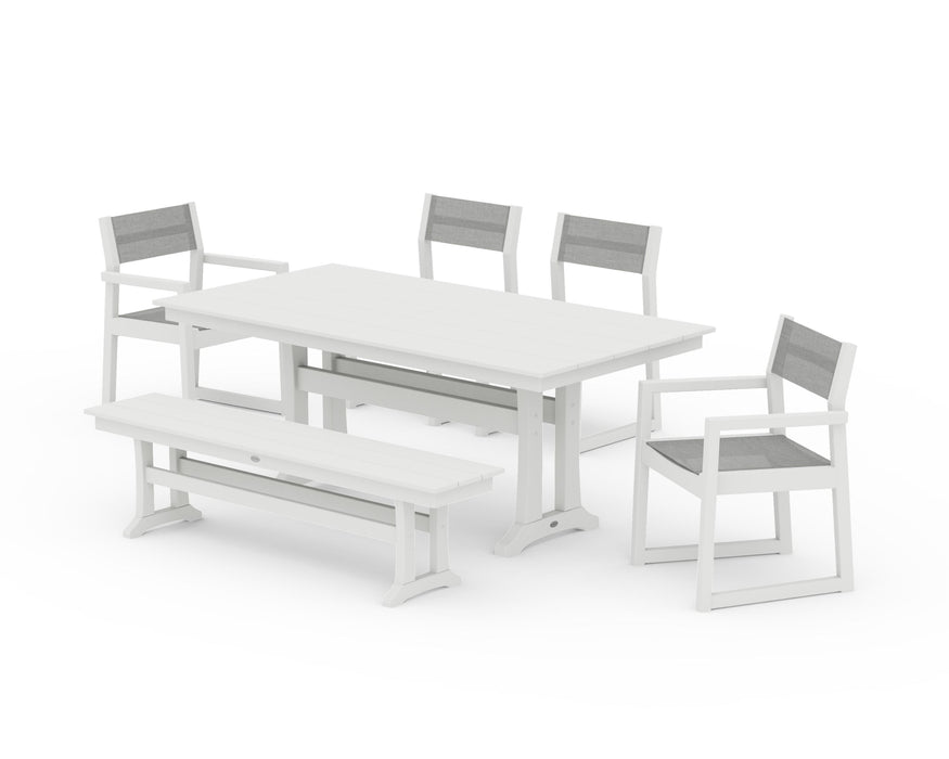 POLYWOOD® EDGE Sling 6-Piece Farmhouse Dining Set With Trestle Legs
