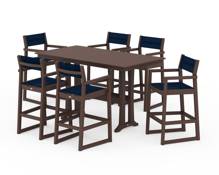 POLYWOOD® EDGE Sling Arm Chair 7-Piece Farmhouse Bar Set with Trestle Legs