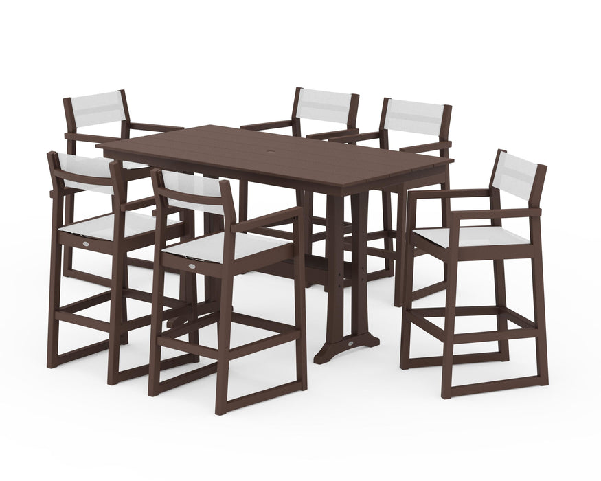 POLYWOOD® EDGE Sling Arm Chair 7-Piece Farmhouse Bar Set with Trestle Legs