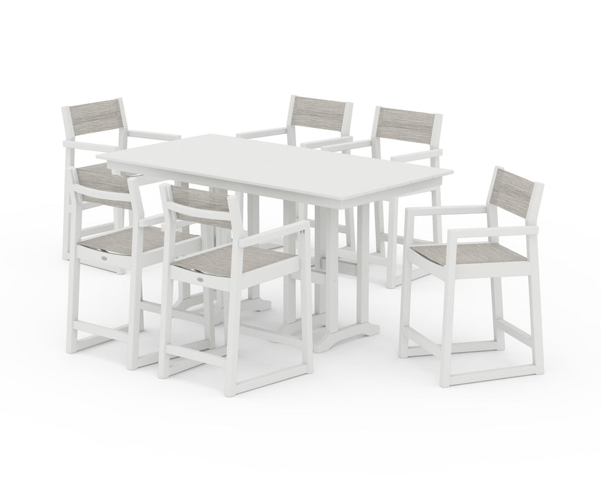 POLYWOOD® EDGE Sling Arm Chair 7-Piece Farmhouse Counter Set