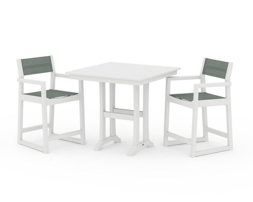 POLYWOOD® EDGE Sling Arm Chair 3-Piece Farmhouse Counter Set with Trestle Legs