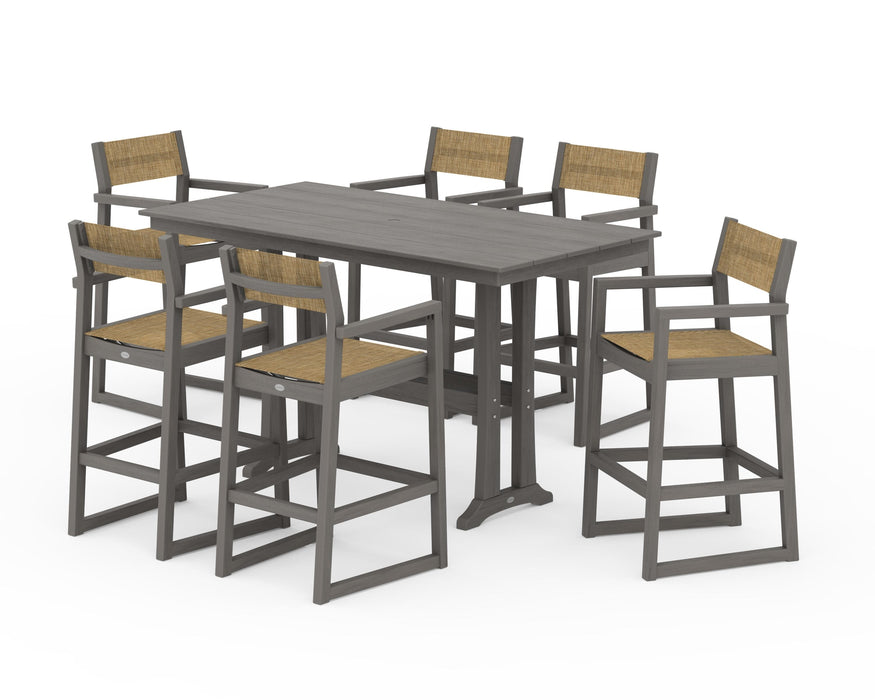 POLYWOOD® EDGE Sling Arm Chair 7-Piece Farmhouse Bar Set with Trestle Legs