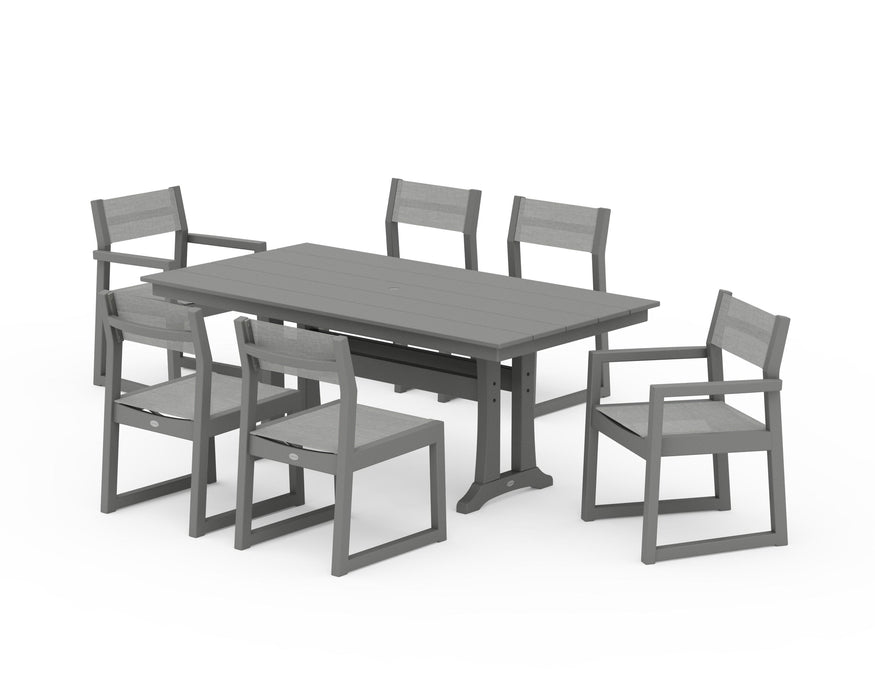 POLYWOOD® EDGE Sling 7-Piece Farmhouse Trestle Dining Set