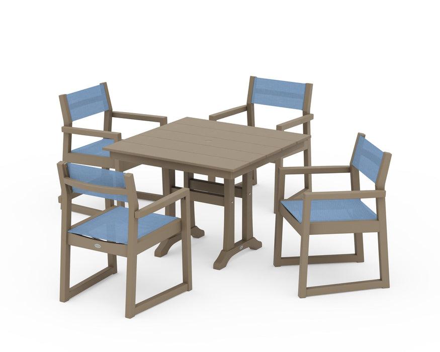 POLYWOOD® EDGE Sling 5-Piece Farmhouse Dining Set with Trestle Legs