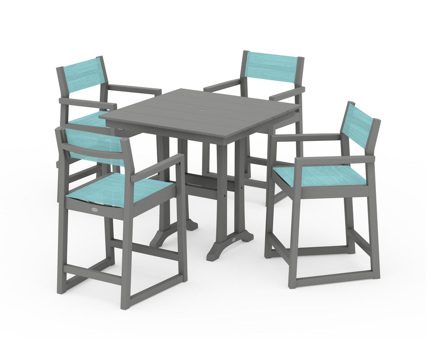 POLYWOOD® EDGE Sling Arm Chair 5-Piece Farmhouse Counter Set with Trestle Legs