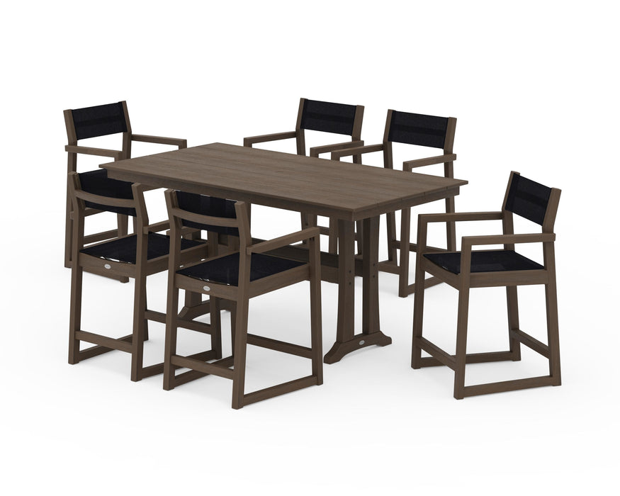 POLYWOOD® EDGE Sling Arm Chair 7-Piece Farmhouse Counter Set with Trestle Legs