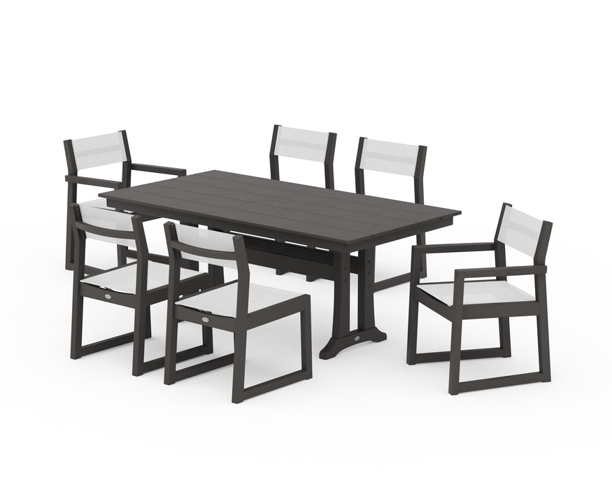 POLYWOOD® EDGE Sling 7-Piece Farmhouse Trestle Dining Set