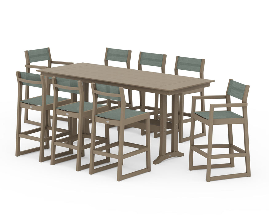 POLYWOOD® EDGE Sling 9-Piece Farmhouse Bar Set with Trestle Legs