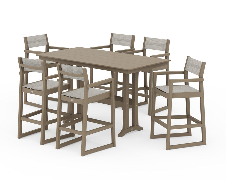 POLYWOOD® EDGE Sling Arm Chair 7-Piece Farmhouse Bar Set with Trestle Legs