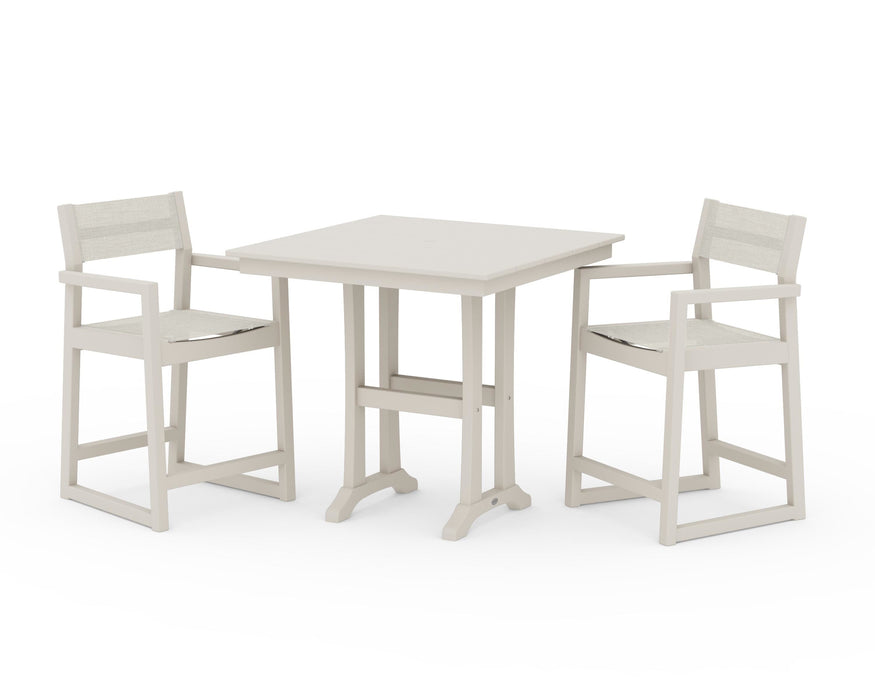 POLYWOOD® EDGE Sling Arm Chair 3-Piece Farmhouse Counter Set with Trestle Legs