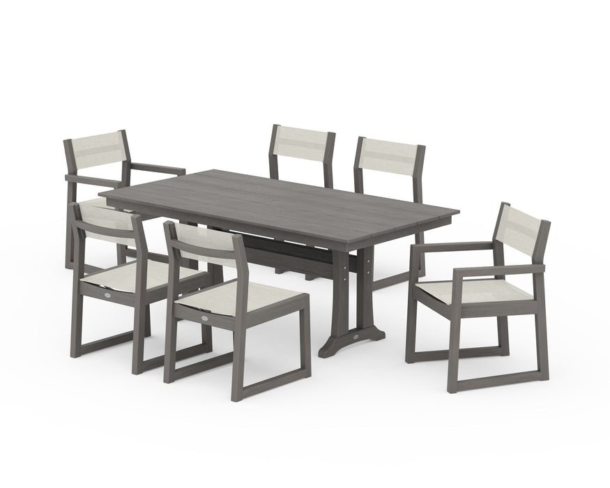 POLYWOOD® EDGE Sling 7-Piece Farmhouse Trestle Dining Set