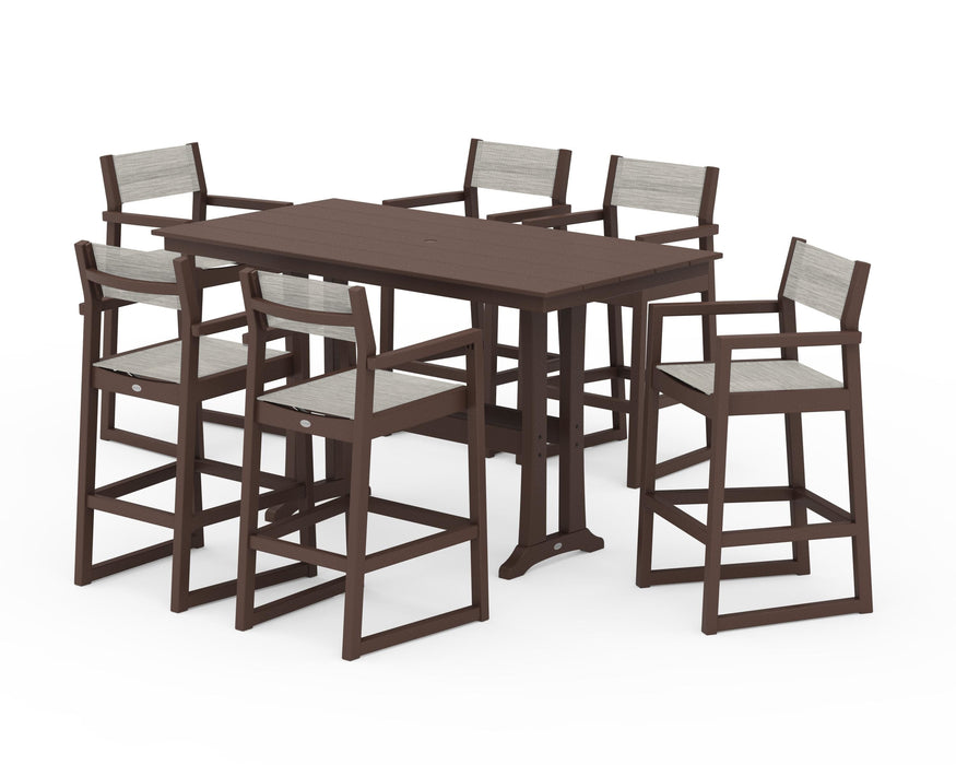 POLYWOOD® EDGE Sling Arm Chair 7-Piece Farmhouse Bar Set with Trestle Legs